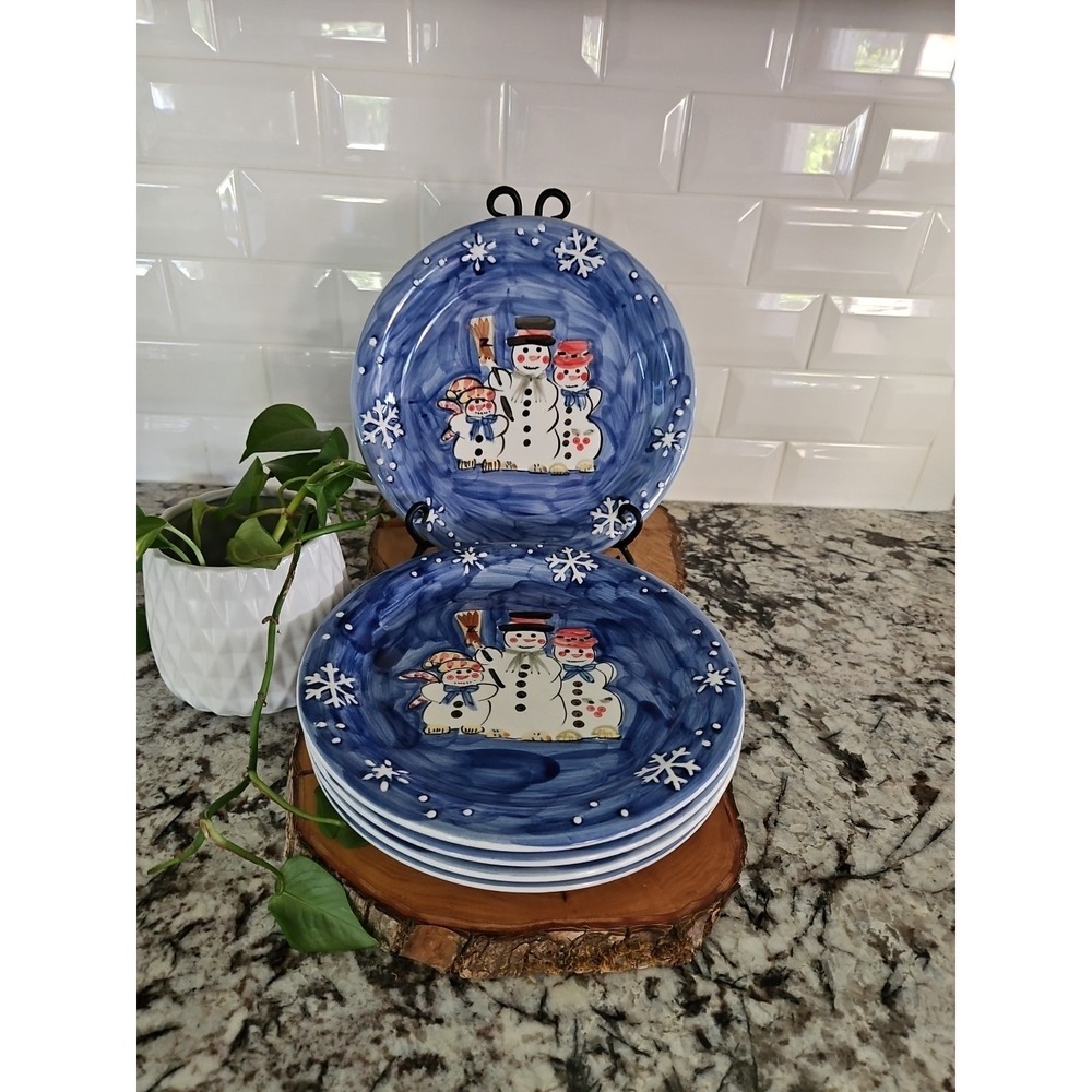 VINTAGE SNOWMAN COUPLES PLATES SET OF 5 Handpainted Tabletops Unlimited Ceramic